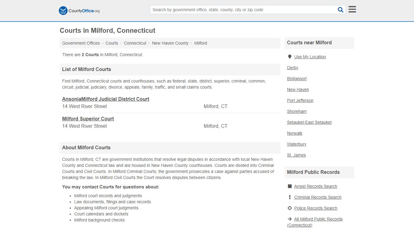 Courts - Milford, CT (Court Records & Calendars) - County Office
