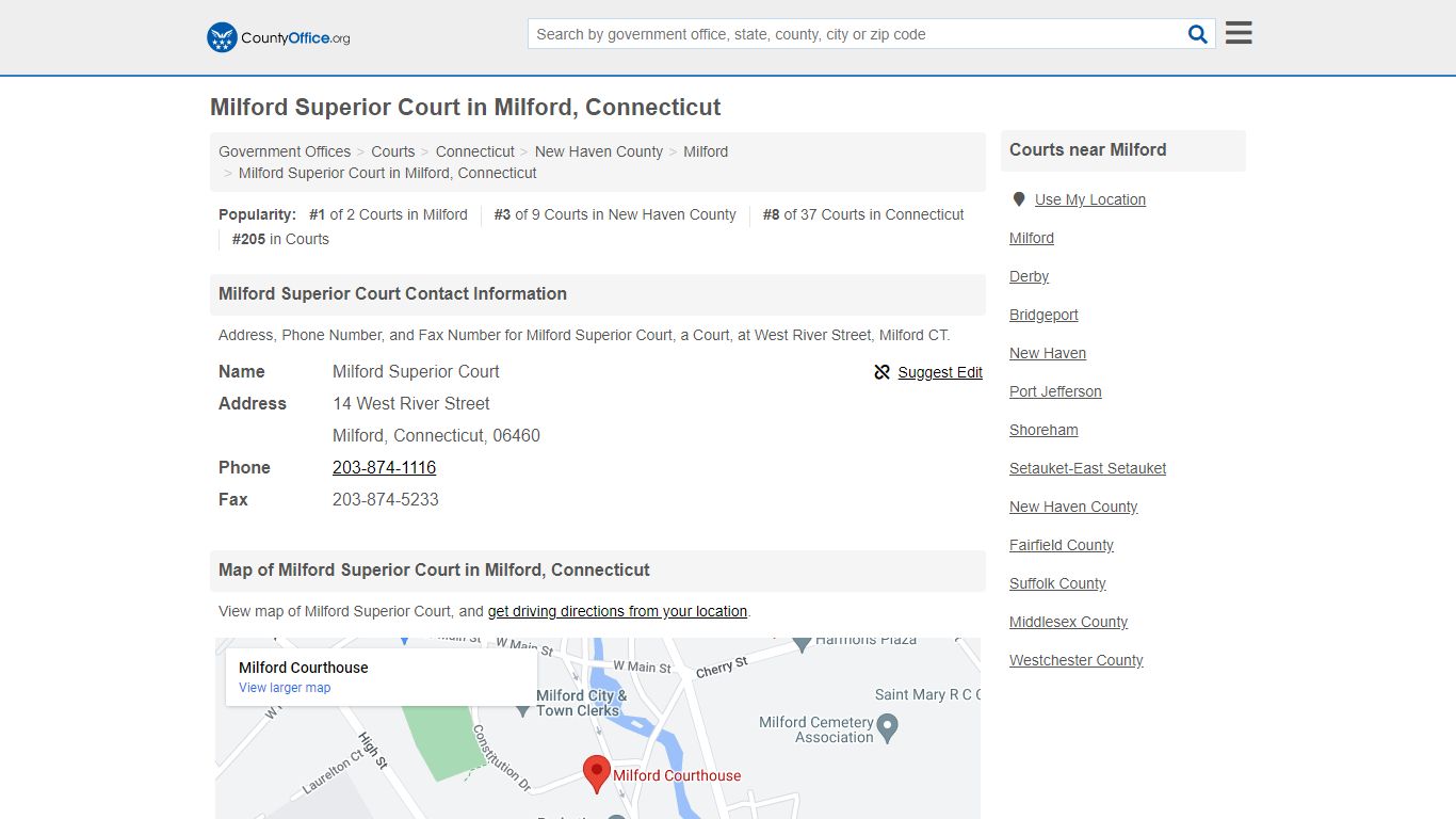 Milford Superior Court - Milford, CT (Address, Phone, and Fax)